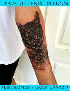 owl pocket watch mechanism tattoo